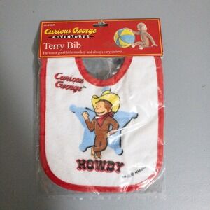 Vintage Curious George Howdy Sheriff Cowboy Terry Bib Cotton Blend Regent New